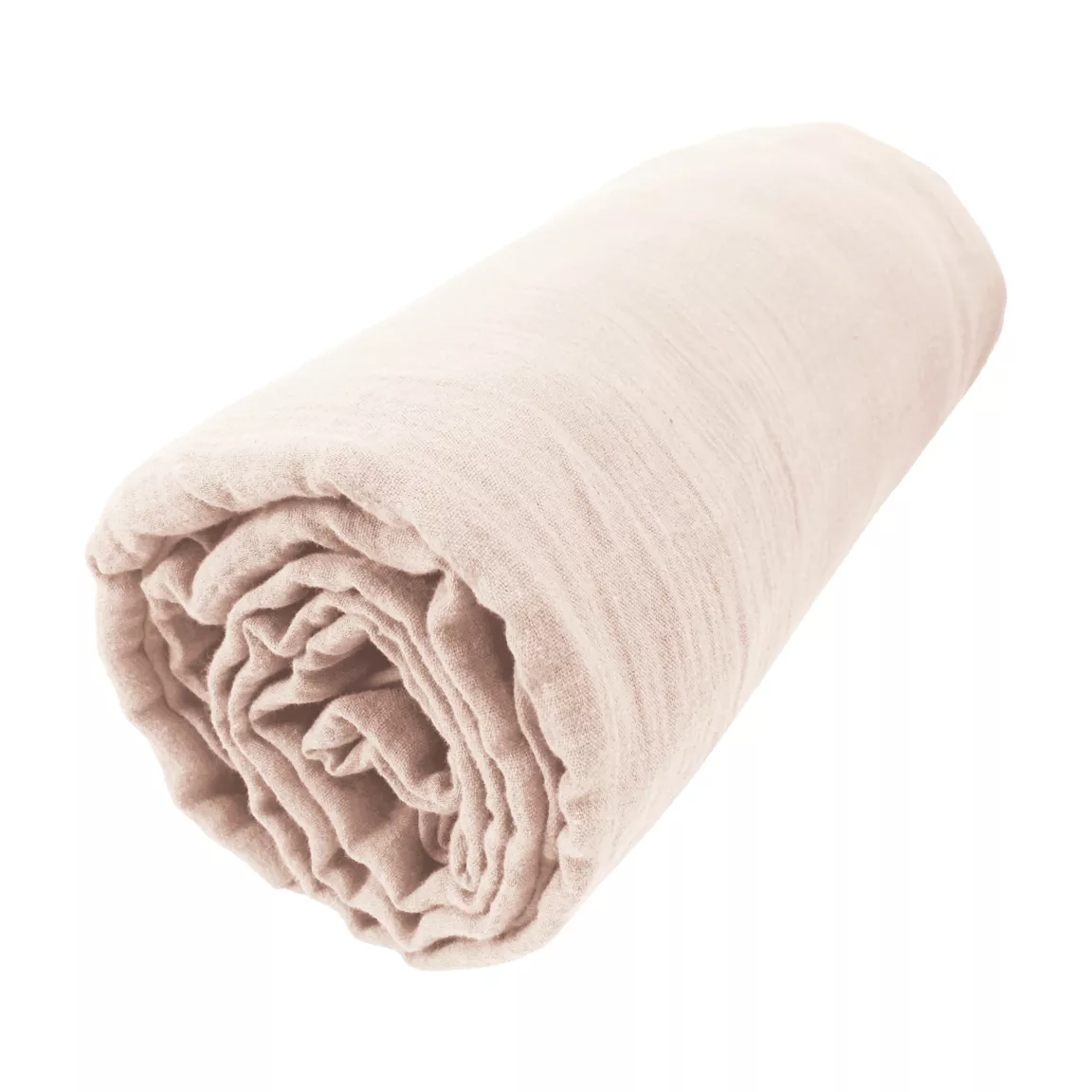 Drap housse gaze de coton (140 x 200 cm) Gaïa Rose poudré