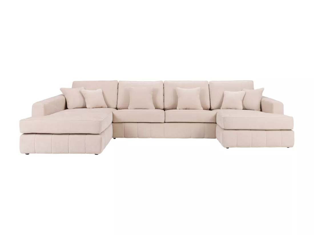 Grand canapé d'angle gauche panoramique en tissu beige BERGOTA
