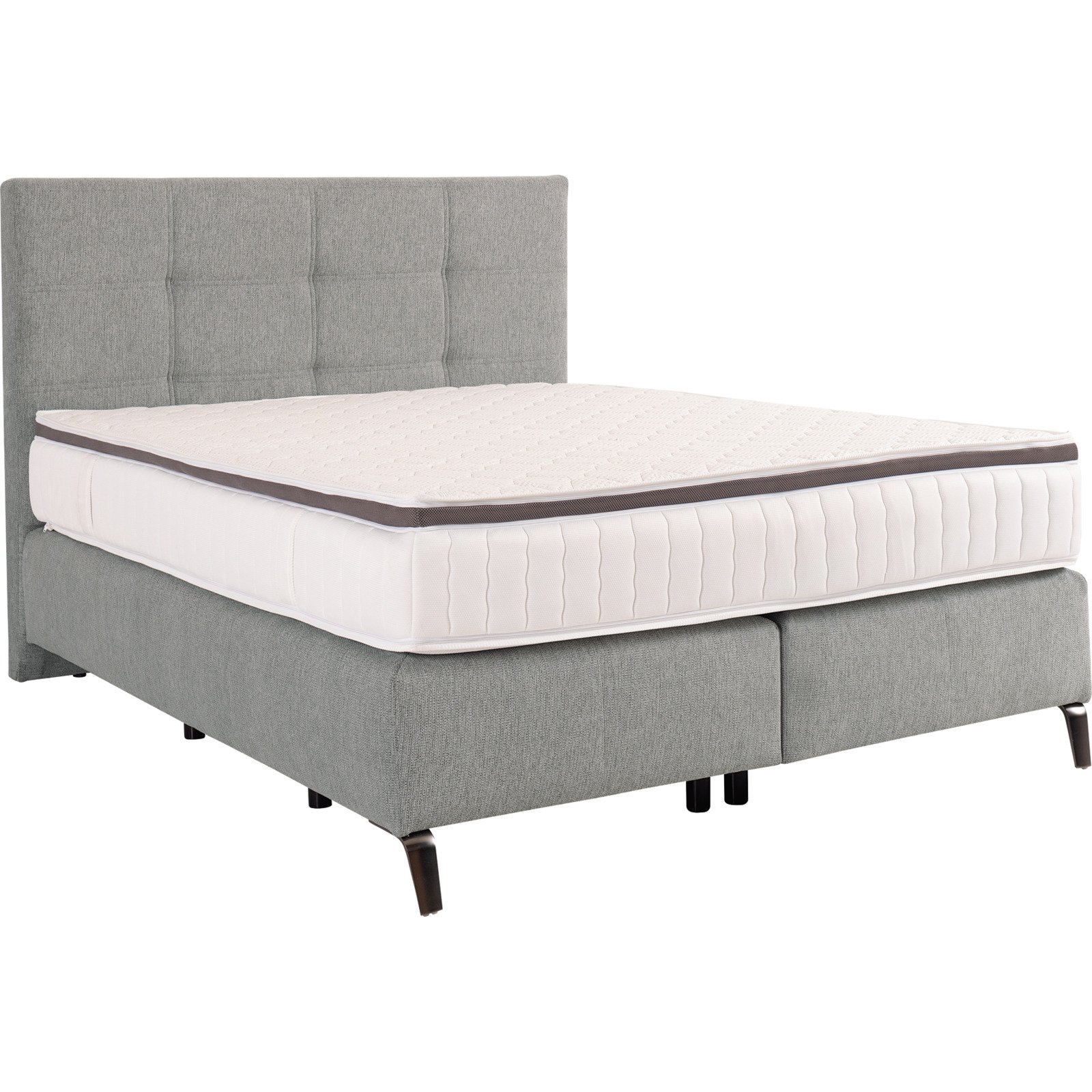 Boxspringbett Luzern, Stoff Aragon grau, 160 x 200 cm, mit Matratzen H3 + H4