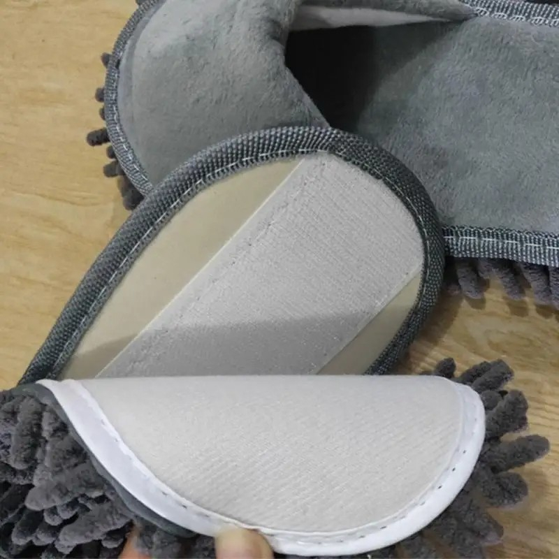 (1 Paar) Gr. 35-38 Mikrofaser Wischmopp Putz Hausschuhe Boden Reinigung Mopp Pantoffeln mit Klettverschluss - Pink
