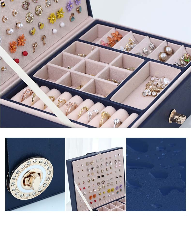 (23x18.6x8.8cm) Leder Schmuckschatulle Aufbewahrungsbox Organizer für Ringe / Ohrringe / Armbänder - Weiss