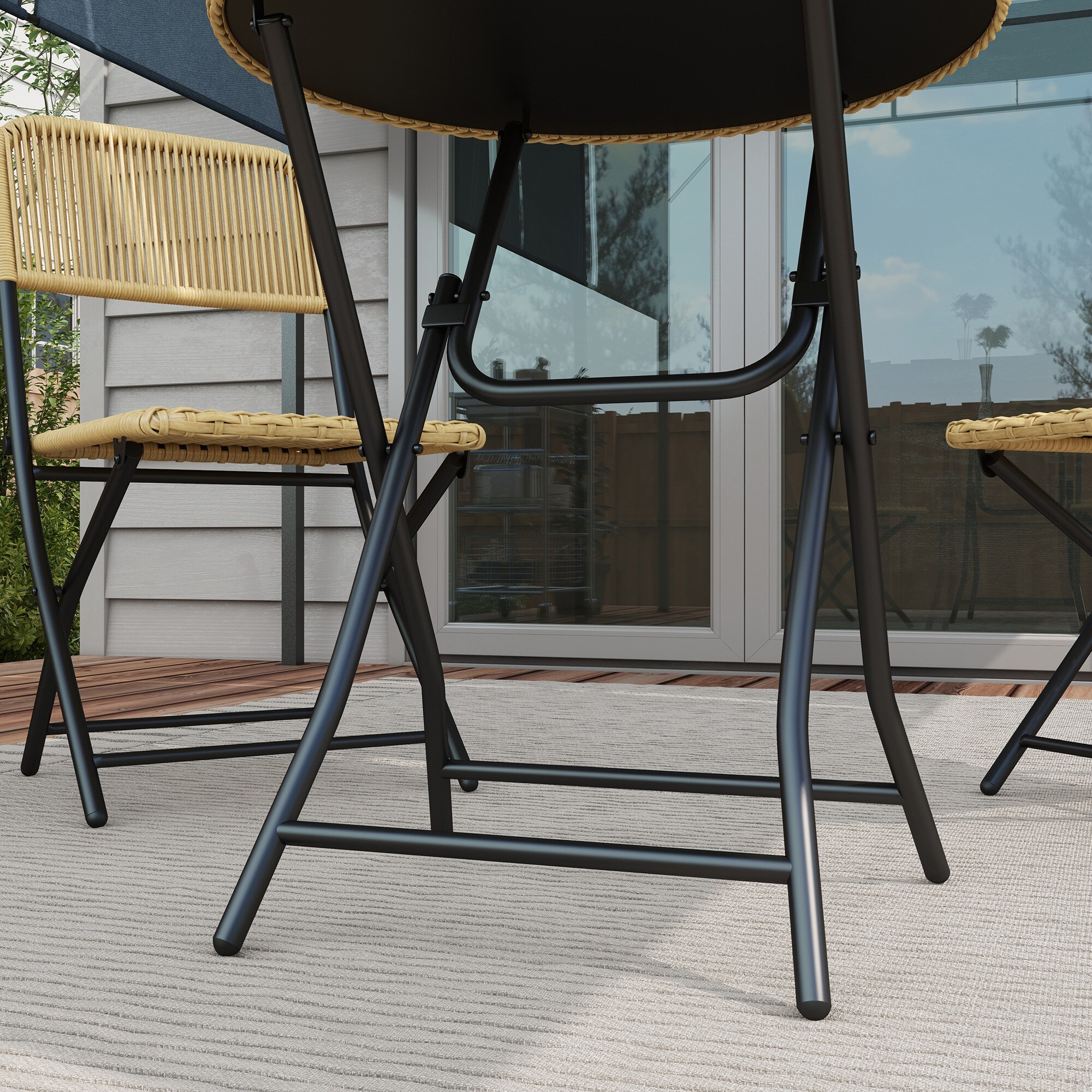 Outsunny Bistro-Set mit Flechtstühlen und Tisch gelb Ø60 x 70H cm