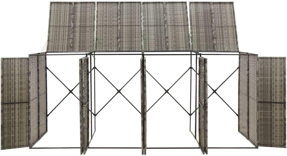 vidaXL Mülltonnenbox Müllbox Mülltonnenverkleidung Mülltonnenhaus Gartenbox Müllcontainer für 4 Tonnen Grau 274x80x117cm Poly Rattan