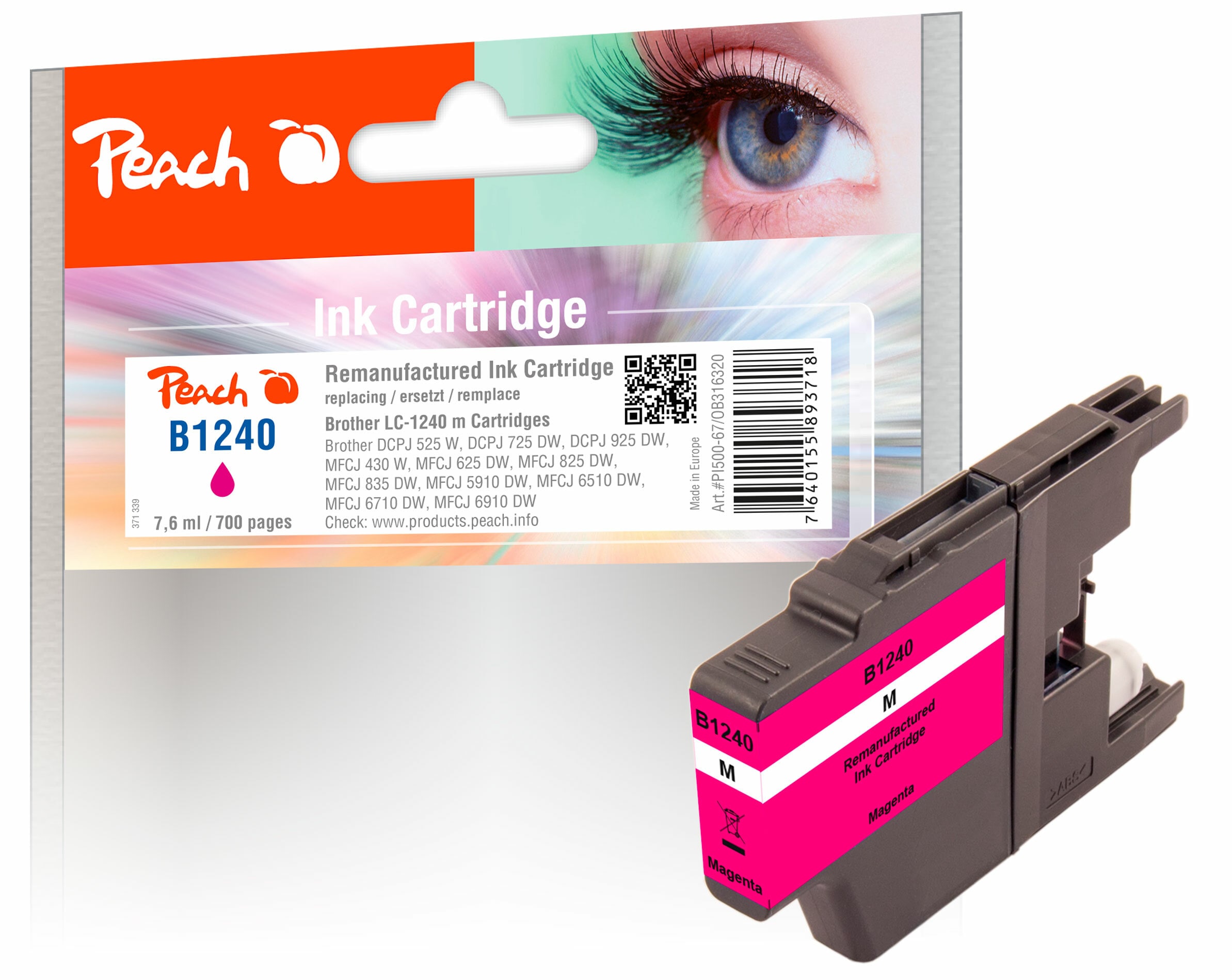Peach B1240 M Druckerpatrone XL ma ersetzt Brother LC-1240M für z.B. Brother DCPJ 725 DW, Brother MFCJ 430 W, Brother MFCJ 6710 DW, Brother DCPJ 525 W (wiederaufbereitet)