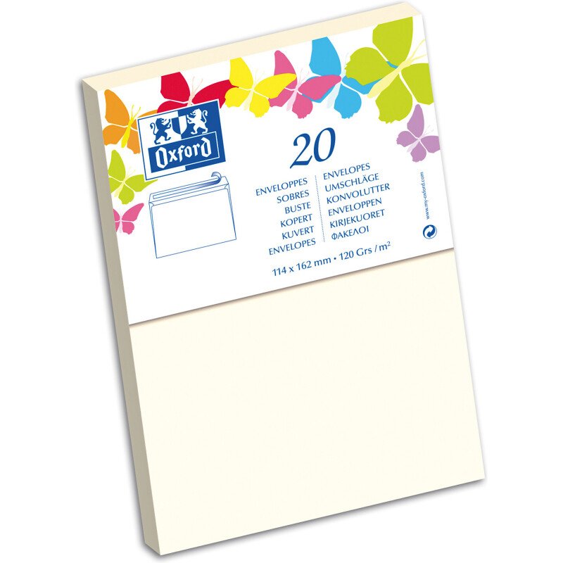 Paquet d'enveloppes Oxford 114x162 x20 beige auto adhesive beige