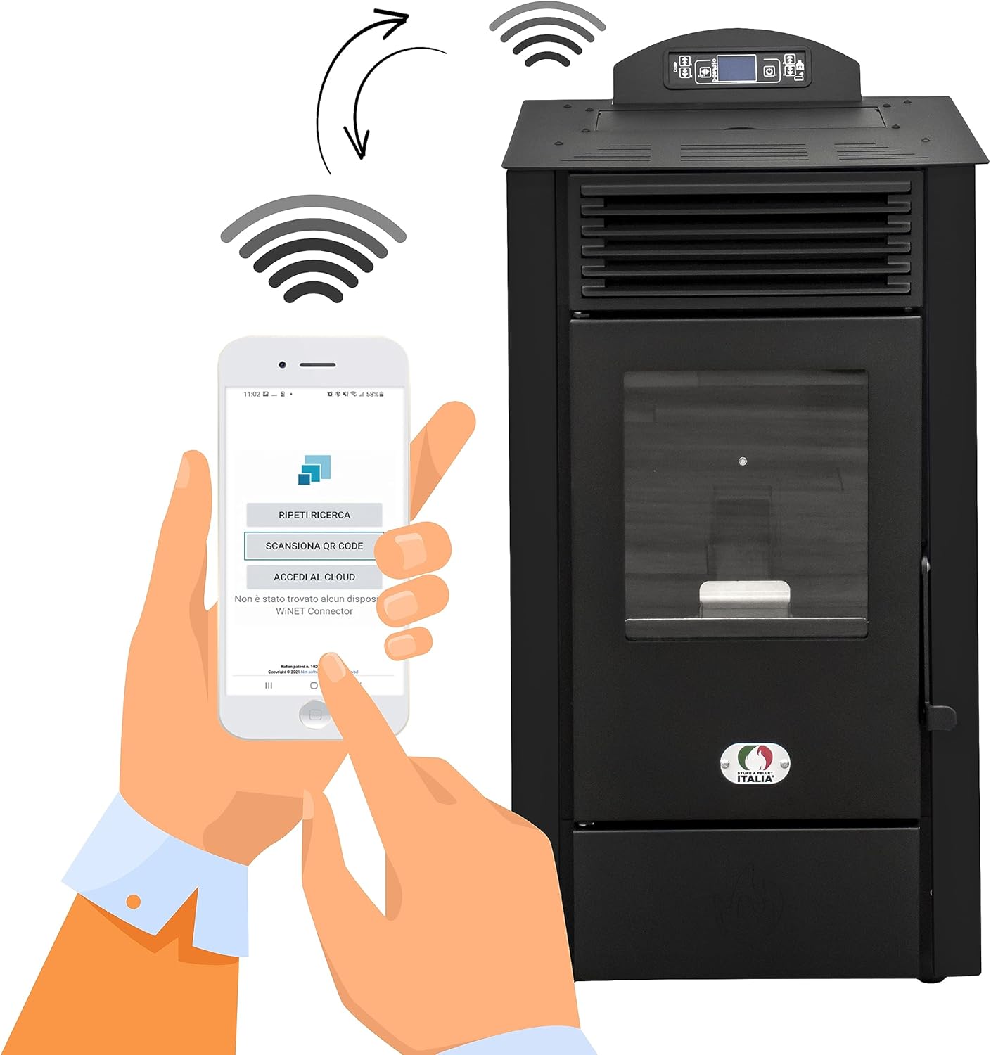 STUFE A PELLET ITALIA California 8 KW WiFi | Pelletöfen Effizienz 91% Heizt 70m² Autonomie 20 Std. Programmierbar WiFi-Steuerung 5 Geschwindigkeiten und Kräfte Kompaktes Design 24 M Garantie Schwarz