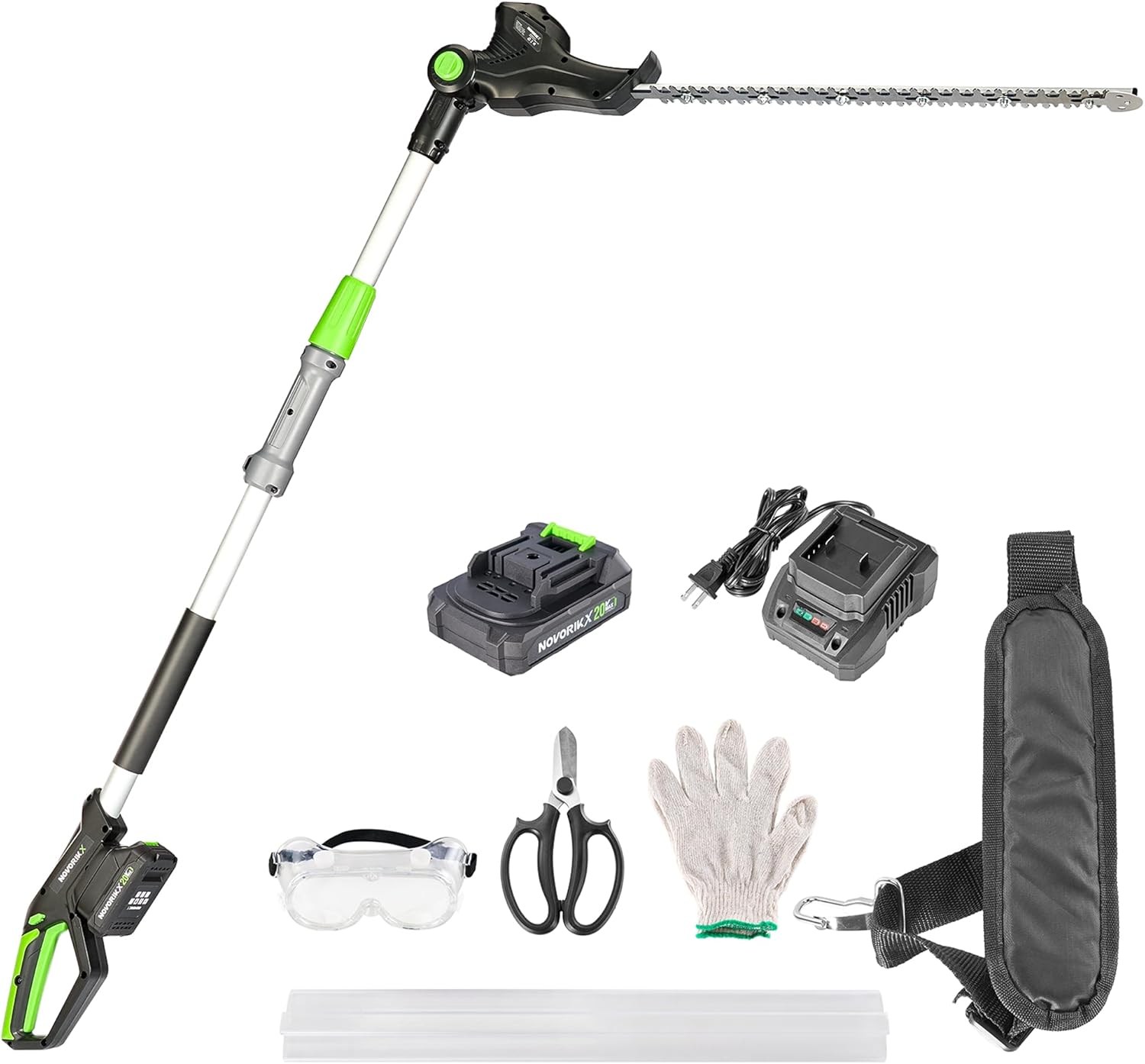Stab-Heckenschere, kabellos, 20 V, mit batteriebetriebener 50,8 cm elektrischer Heckenschere, 3 m Reichweite, mit Verlängerungsstange, mehrere Winkel zum Beschneiden von Sträuchern