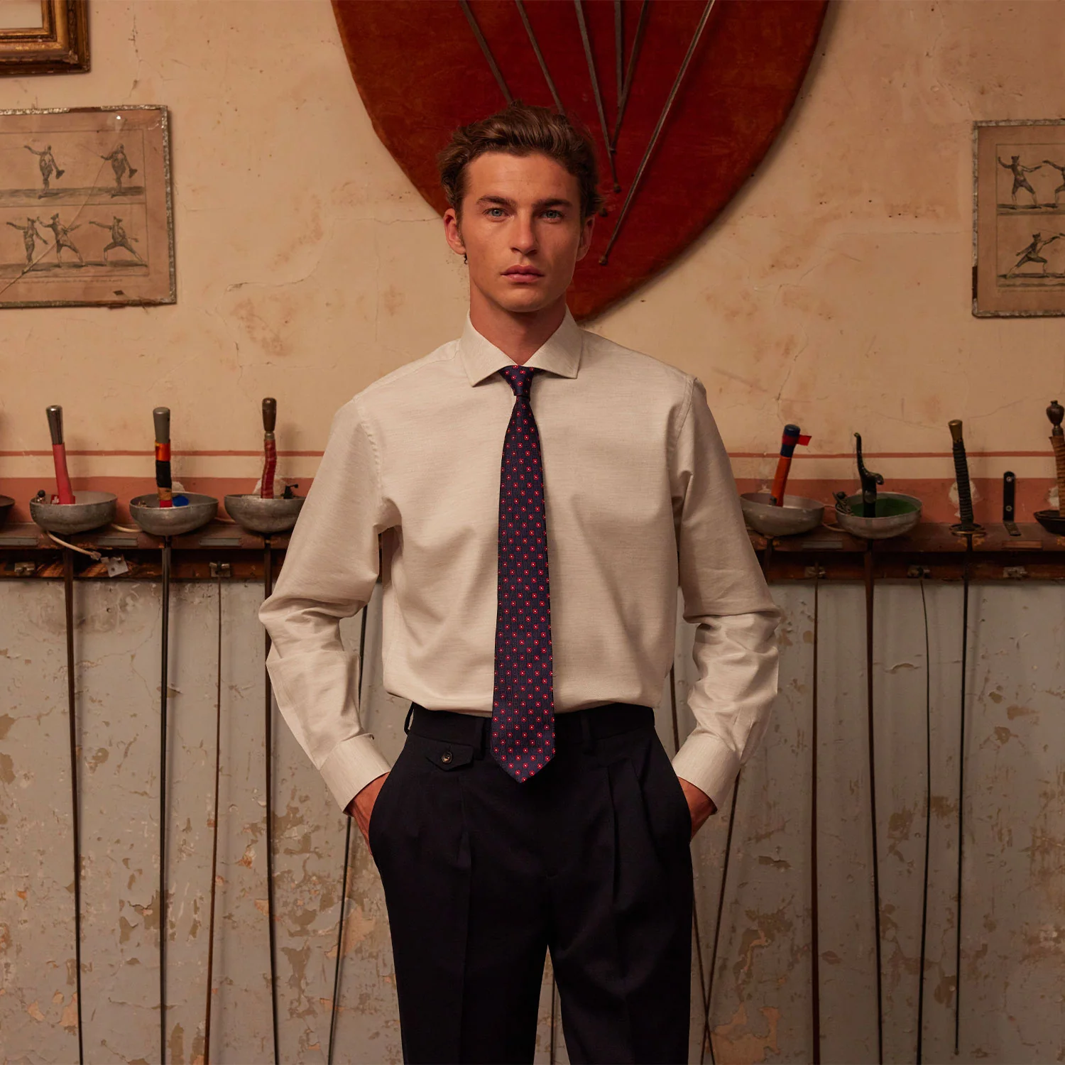 Navy tie with floral patterns
