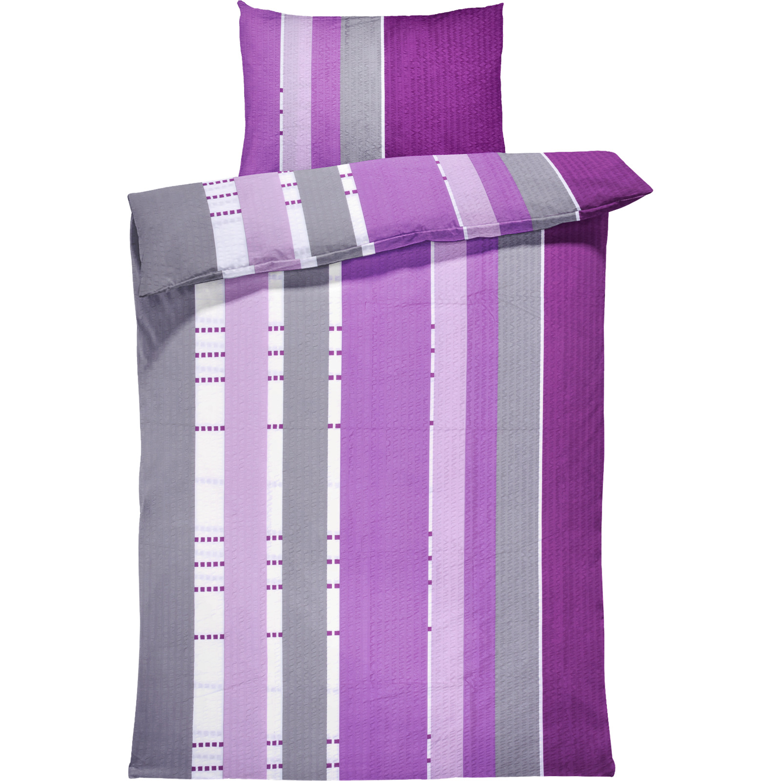 Bettwäsche Microfaser Seersucker bedruckt violett 160x210 65x100 Bettanzug Nord