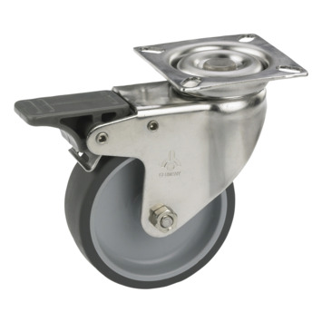 Zwenkwiel   rem TPE met plaatbevestiging 50mm tot 40kg