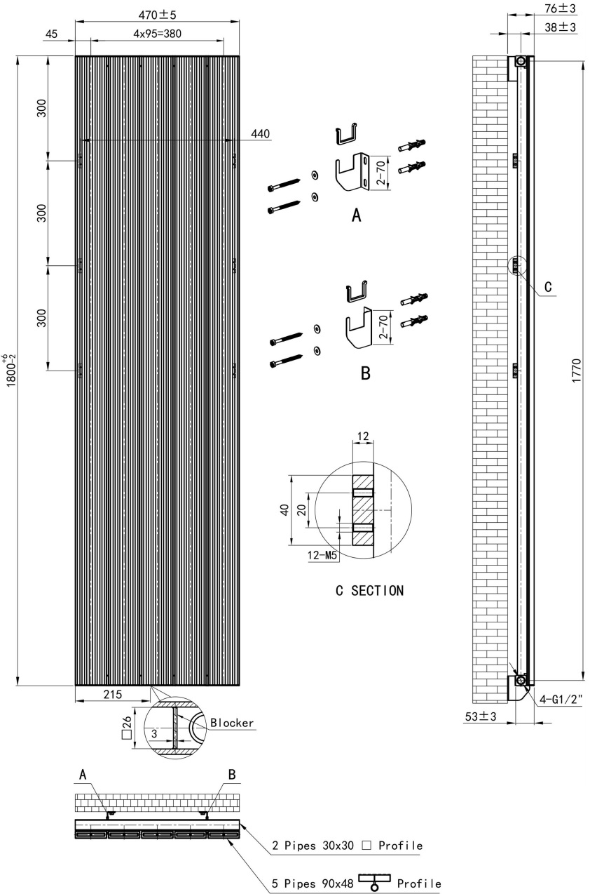 Eastbrook Mersey paneelradiator 47x180cm 1293W antraciet