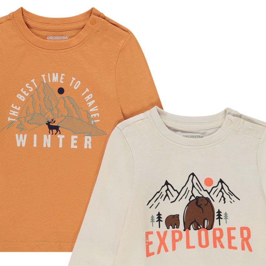 Lot de 4 t-shirts manches longues prints fantaisie pour bébé garçon - Multicolore