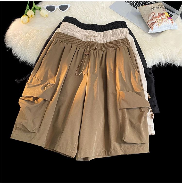 Femilina - Hoge taille, effen, wijde cargoshorts