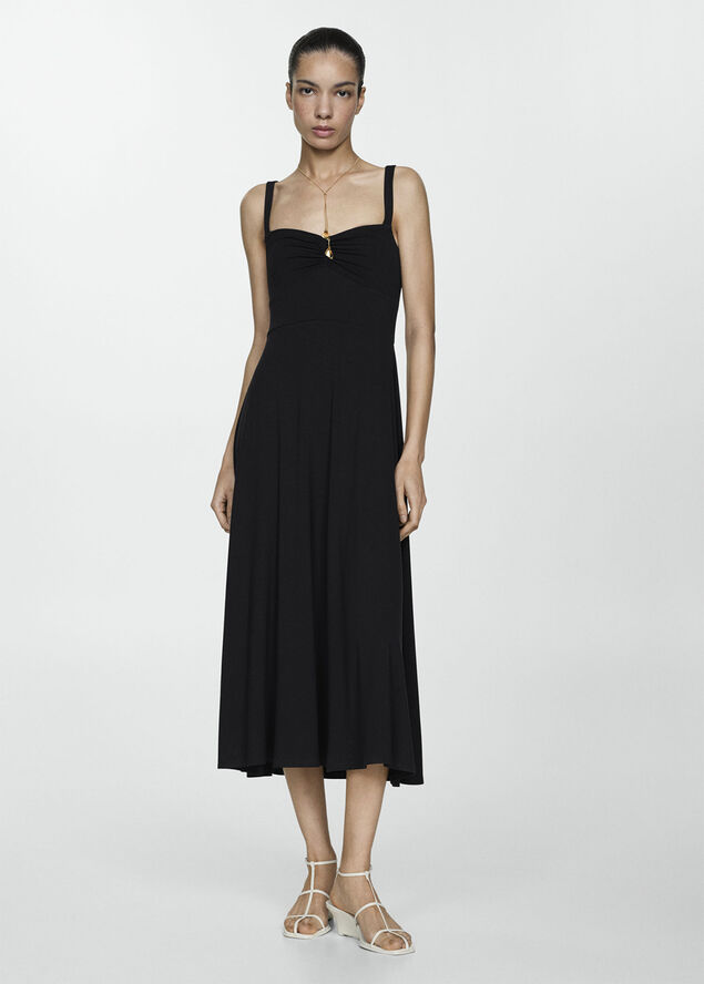 MANGO Strapless flared dress Black