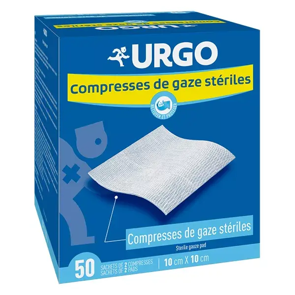 Compressas de gaze estéril Urgo Nursing Care 10 x 10 cm, 50 sachês