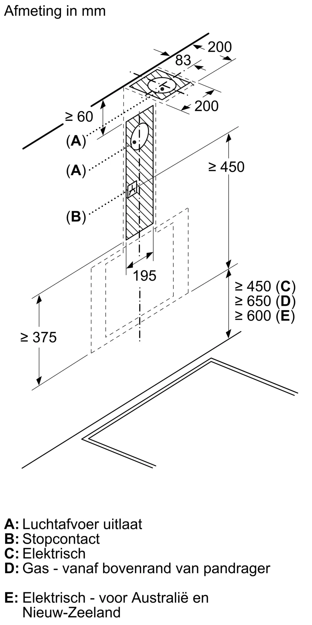 Serie 2 Wandschouwkap 60 cm zwart glas, Zwart