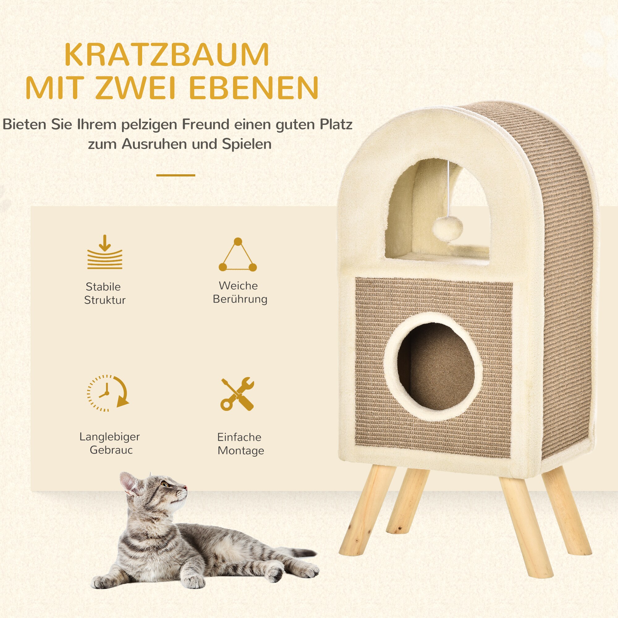 PawHut Kratzbaum mit mehreren Ebenen braun 40L x 34B x 91H cm