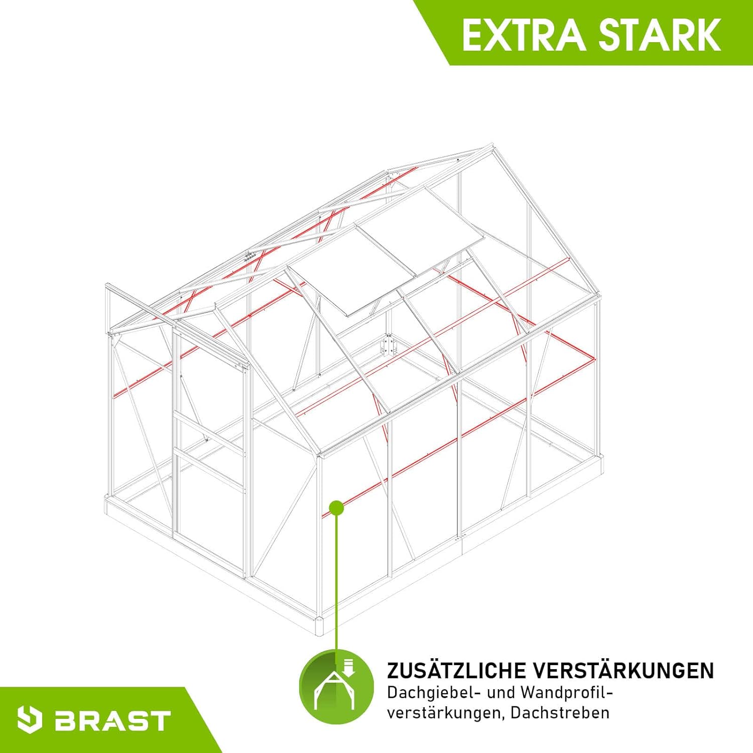 BRAST Gewächshaus Aluminium mit Fundament | 42 Modelle | 130x190x195cm - 490x250x235cm | TÜV geprüft | 6mm Hohlkammerplatten | rostfrei wetterfest temperaturbeständig | 250x190x195cm Silber