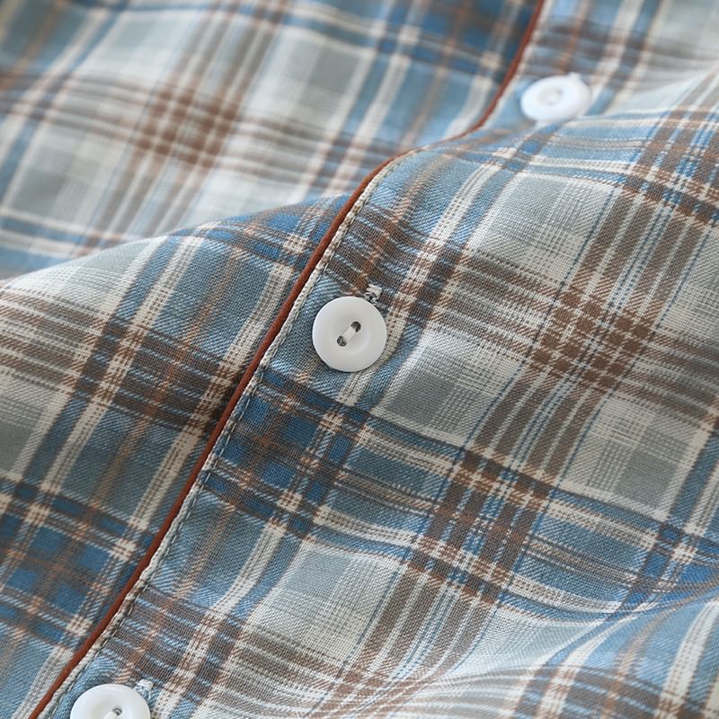 MelMount - Pyjamaset: geruite top met lange mouwen + broek