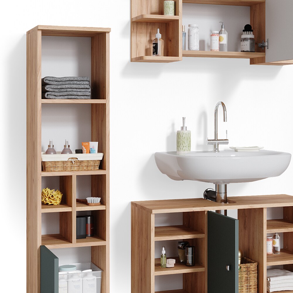 Vicco Badmöbelset Waschtischunter 80cm Spiegelschrank Midischrank kl. Tür Fynn