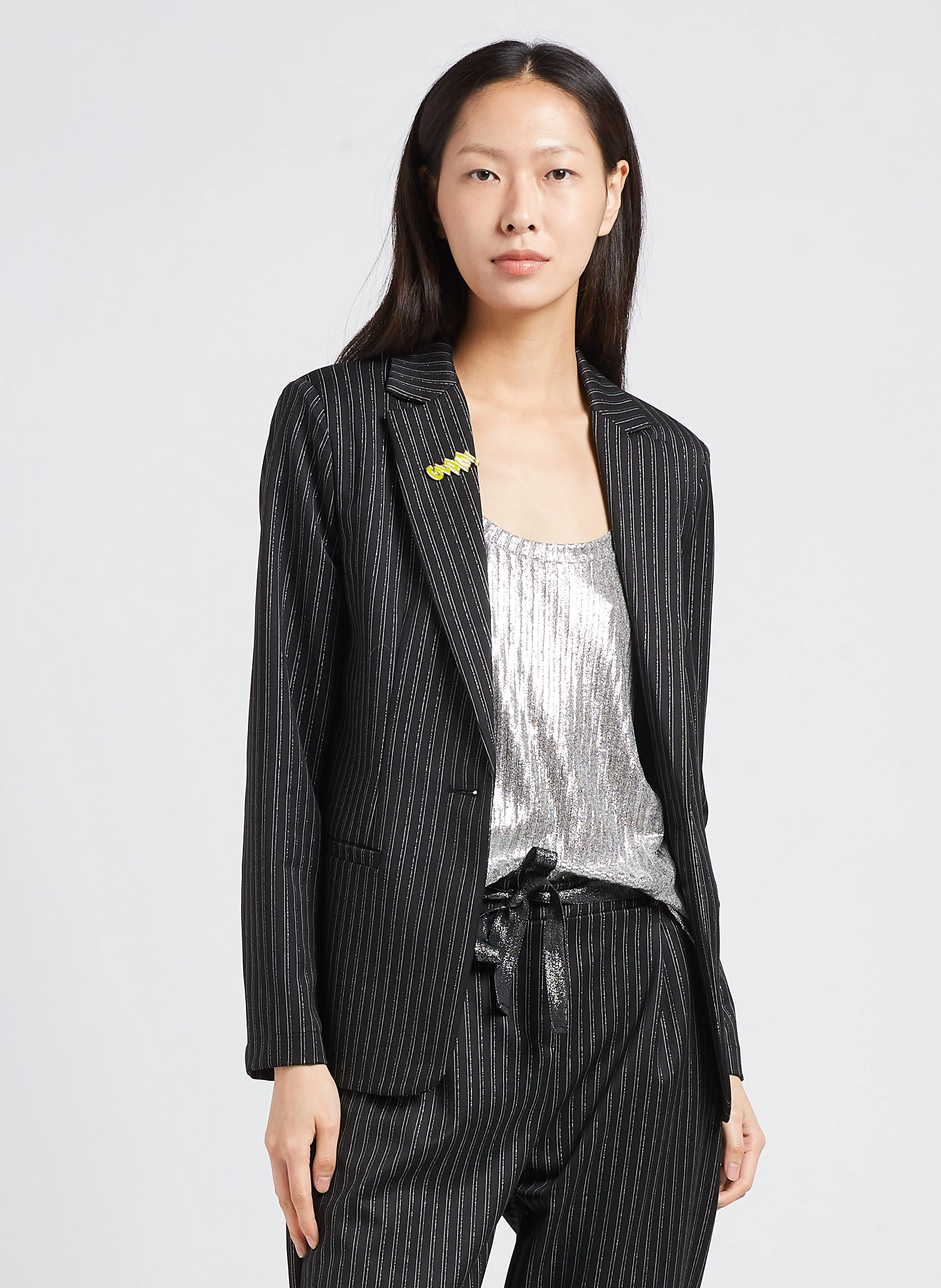 Blazer col tailleur à rayures| Noir