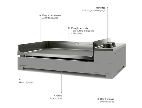 FORGE ADOUR - Plancha gaz Premium, 60 cm Chassis acier noir et gris