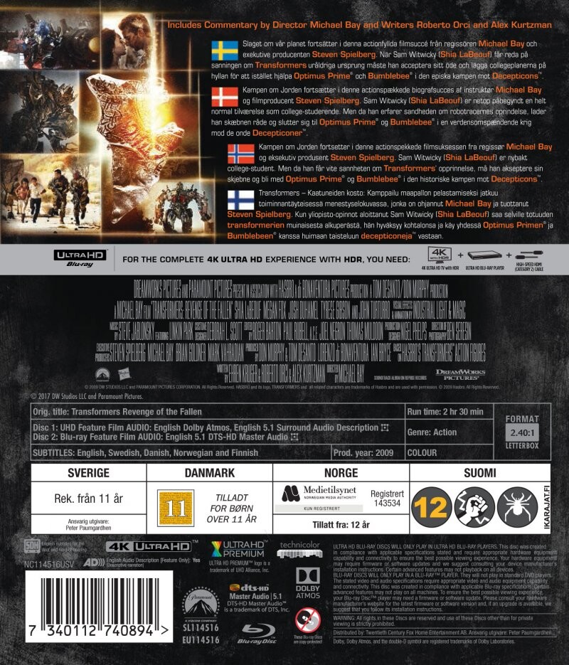 Transformers 2 - De Faldnes Hævn - 4K Ultra HD Blu-Ray