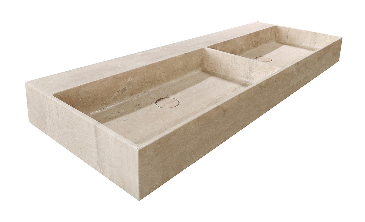 Saniclear White Travertin marmer wastafel 120x46cm zonder kraangat