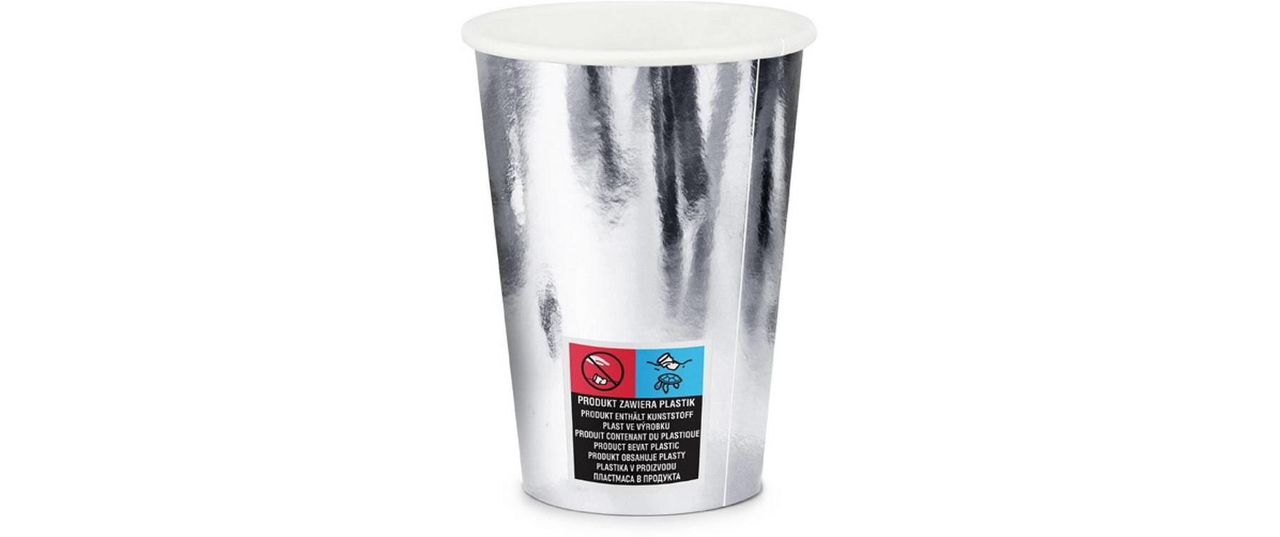Einwegbecher Uni 220 ml, 6 Stück, SilberPappbecher für Partys