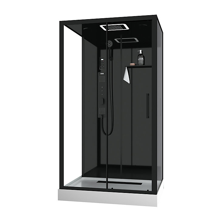 Cabine de douche hydrommassante connectée 90 x 115 cm, noir, Galedo Aura