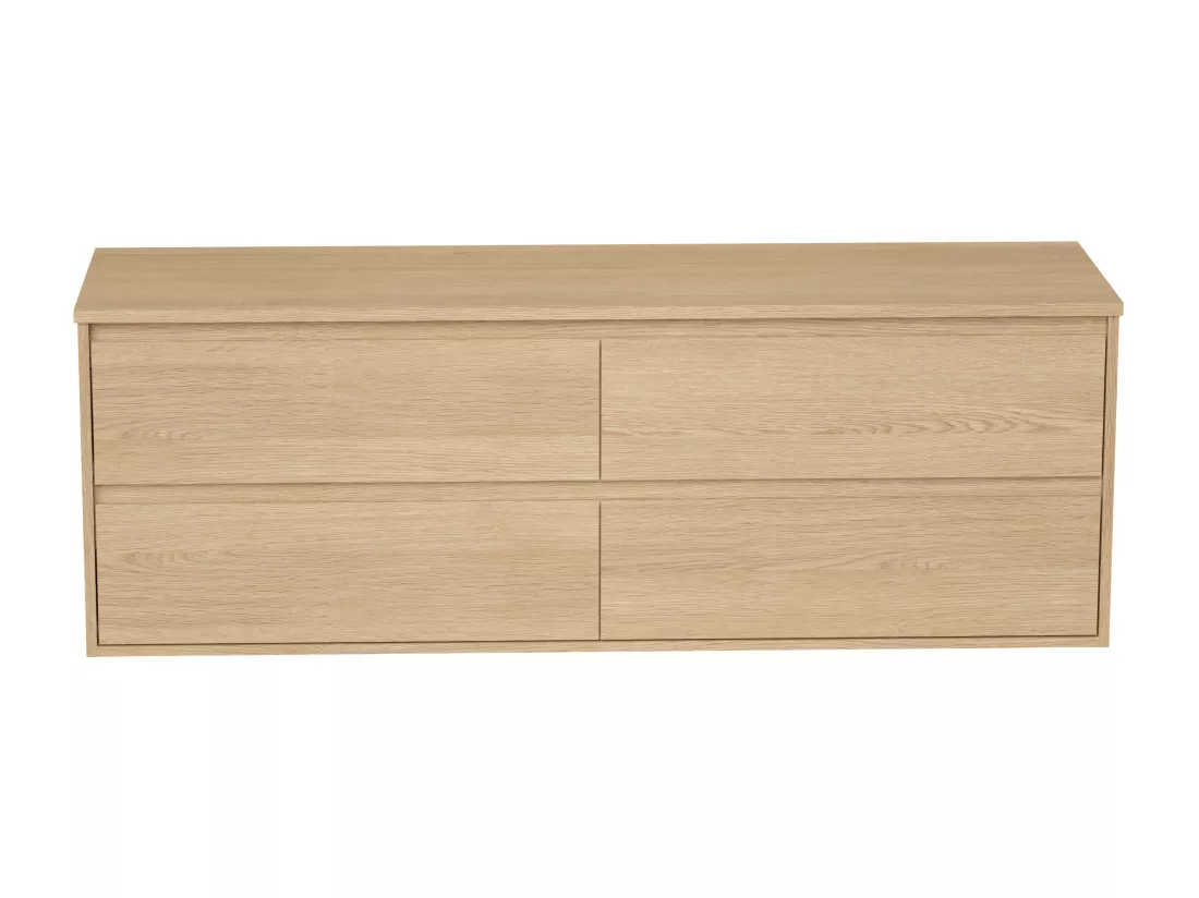 Meuble sous vasque suspendu avec planche - Placage chêne - 150 cm - MILIPAM
