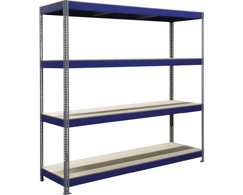 Palletstelling voor zware lasten, industriële stijl, blauw/grijs, 196x200x60 cm, 4 houten planken, draagvermogen 1000 kg, 9 stuks