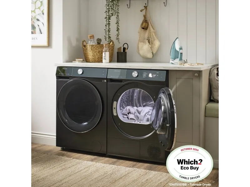 Hisense DH7S107BB, Fritstående, Front-læsning, Varmepumpe, Sort, Knapper, Dreje, Berøring, Højre