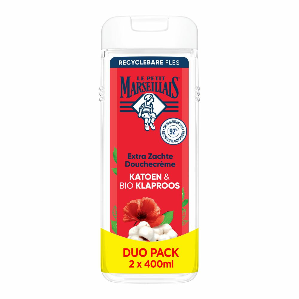Le Petit Marseillais Katoenmelk & BIO Klaproos Douchecrème 2x400 ml