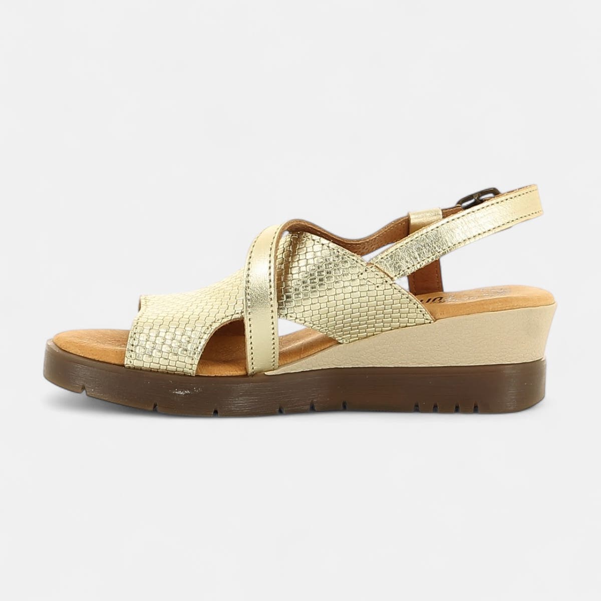 Sandales à talon compensé Femme en cuir or