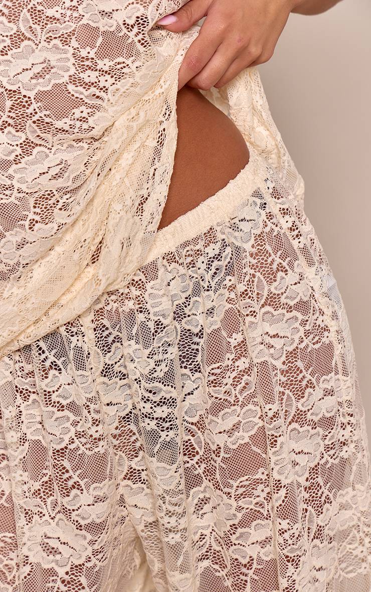 Crème Ensemble Coordonné Pantalon Ballon En Dentelle Transparente