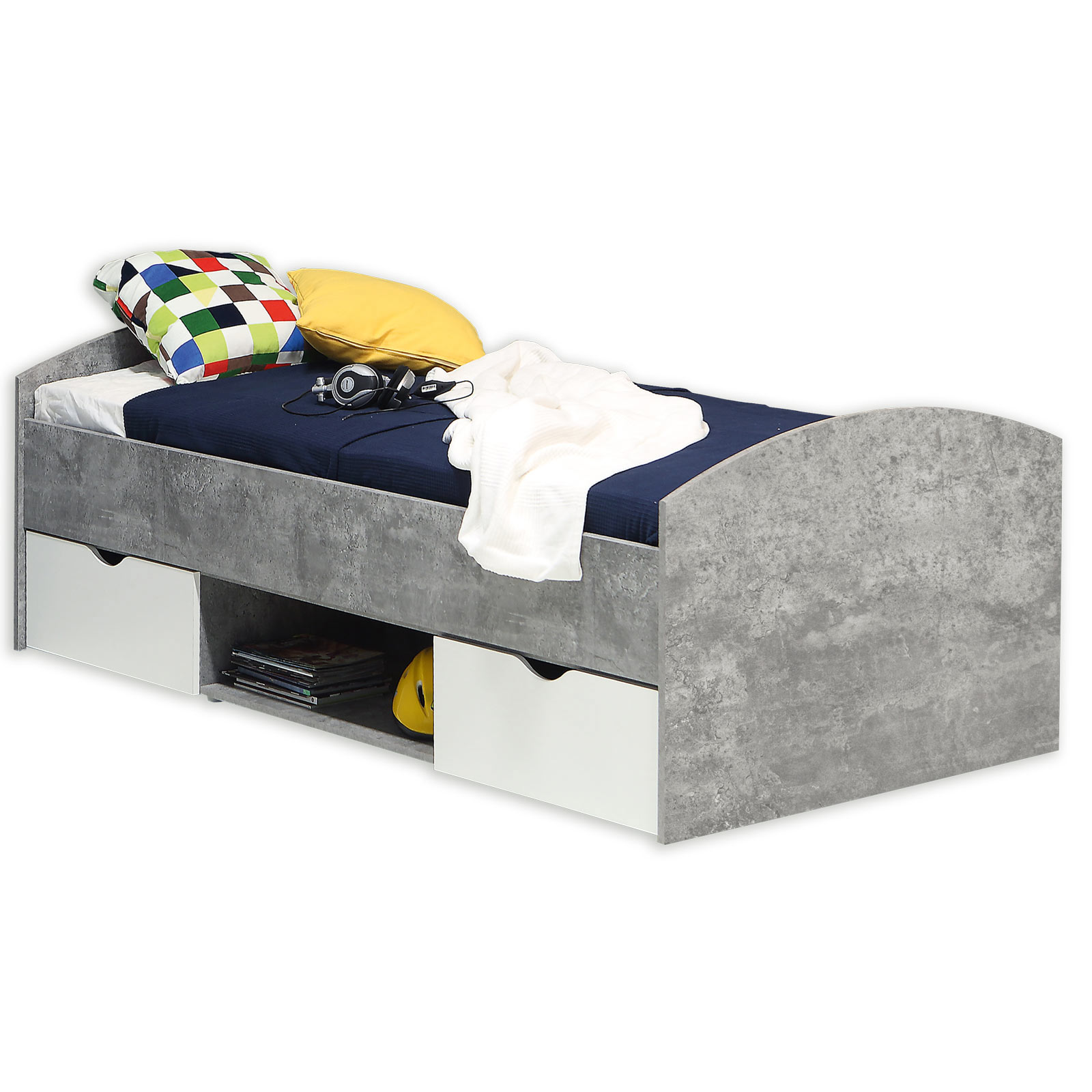 Jugendbett - Betonoptik-weiß - 90x200 cm