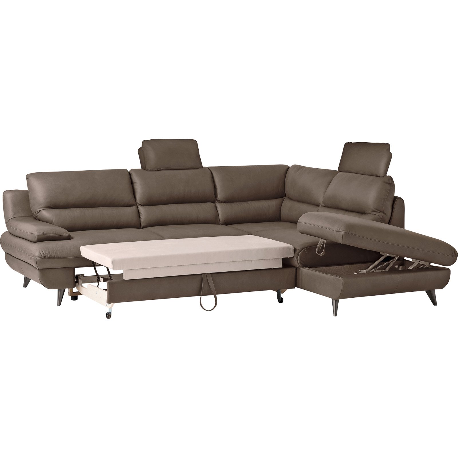Ecksofa Pike Leder, Ottomane rechts cocao