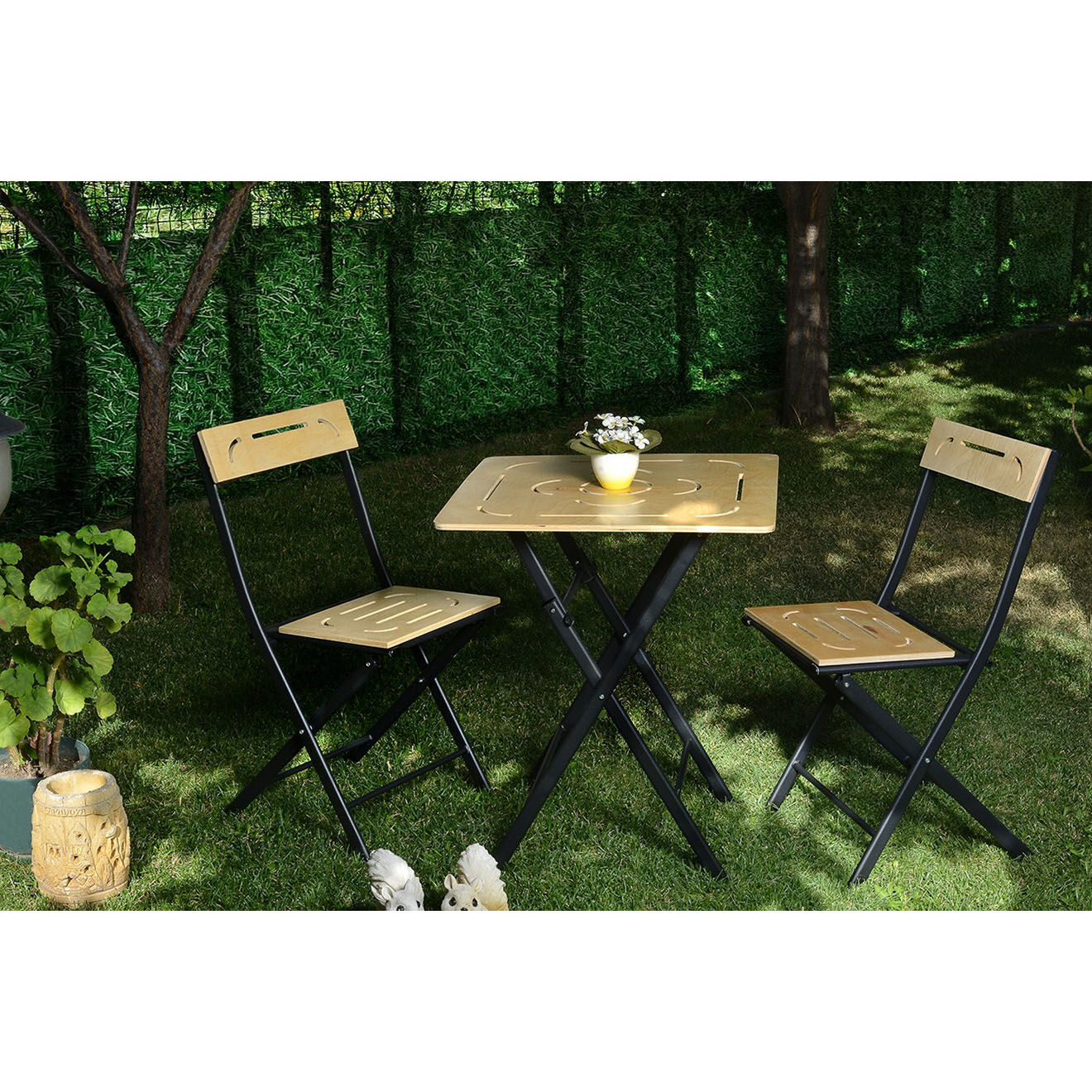 Sunny Garden Ensemble table + 2 chaises marron/noir