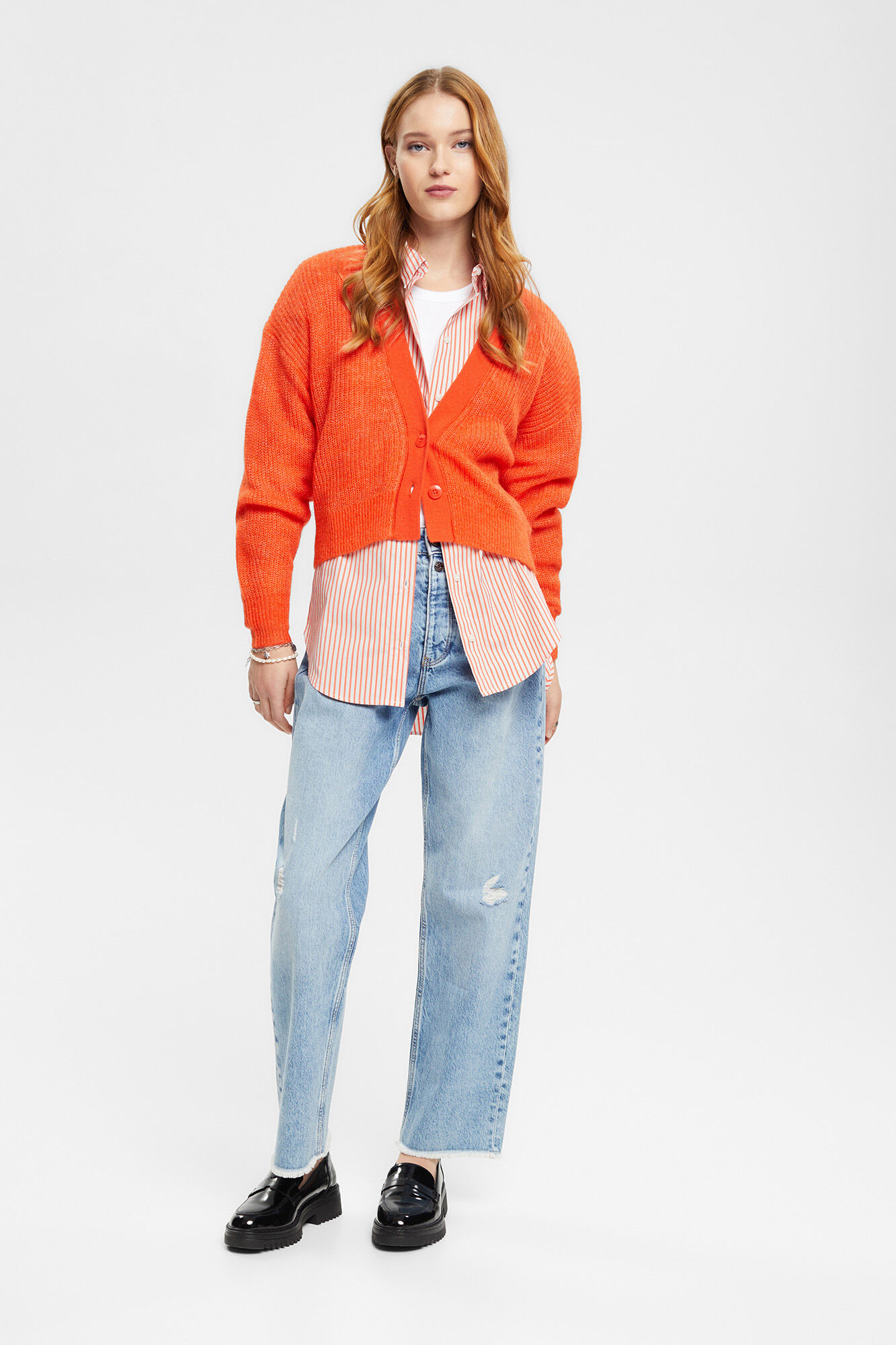 Camisa oversized com estampa listrada - Estampa laranja