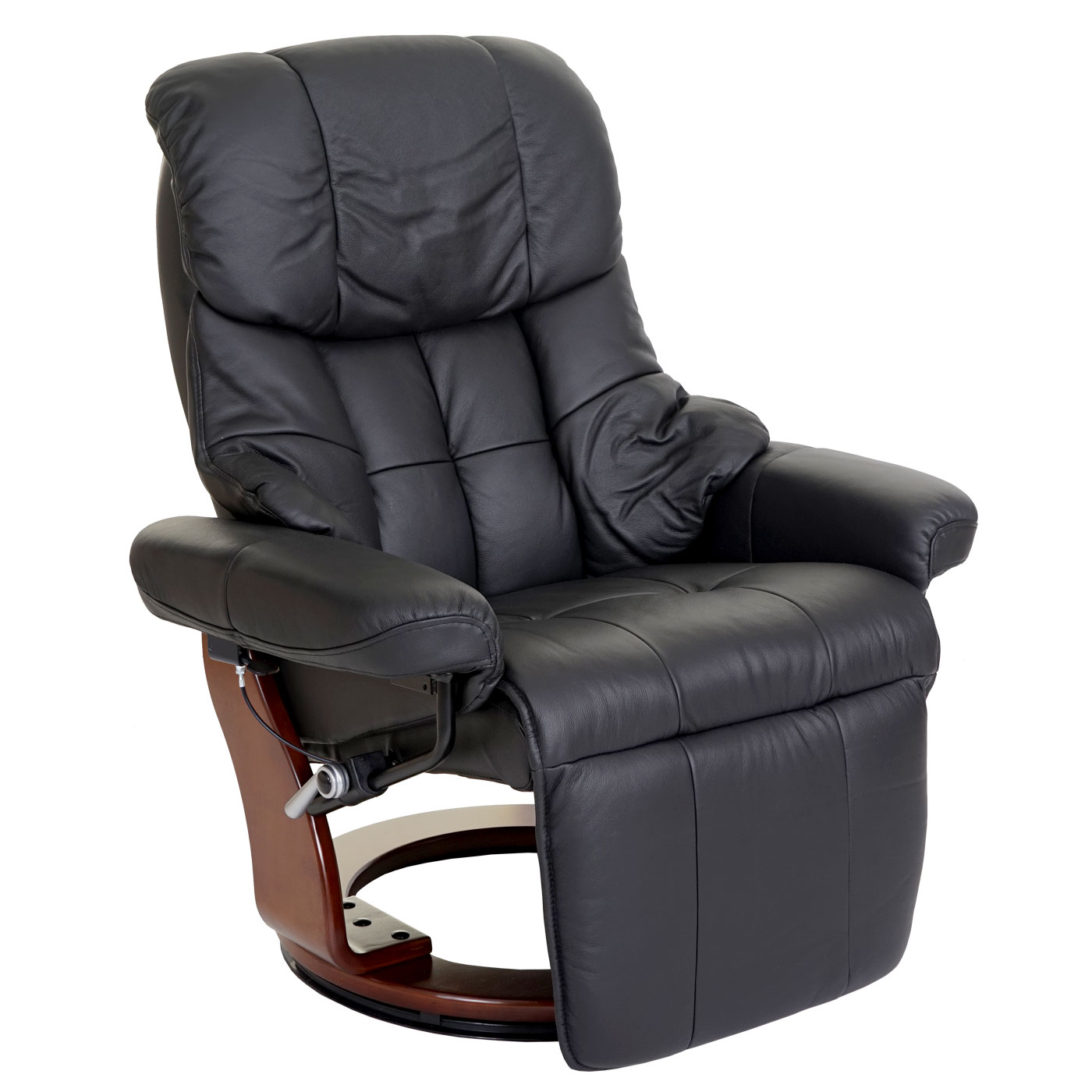 MCA Relaxsessel Windsor 2, Fernsehsessel Sessel, Echtleder 150kg belastbar ~ schwarz, Walnuss-Optik