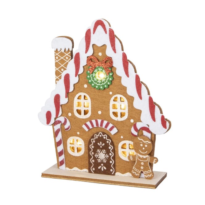 Holz-Lebkuchenhaus mit LED - ca. 14,5 x 4,5 x 16,5 cm