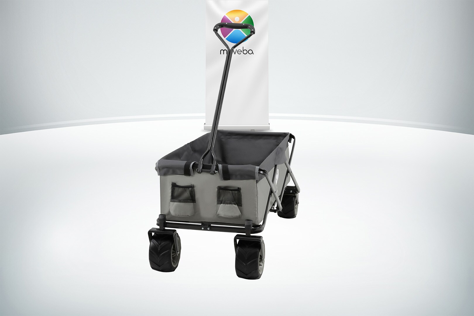 Miweba Bollerwagen MB-30, breite Reifen, faltbarer Bollerwagen mit Außentaschen, bis 120kg belastbar (Hellgrau/Dunkelgrau)