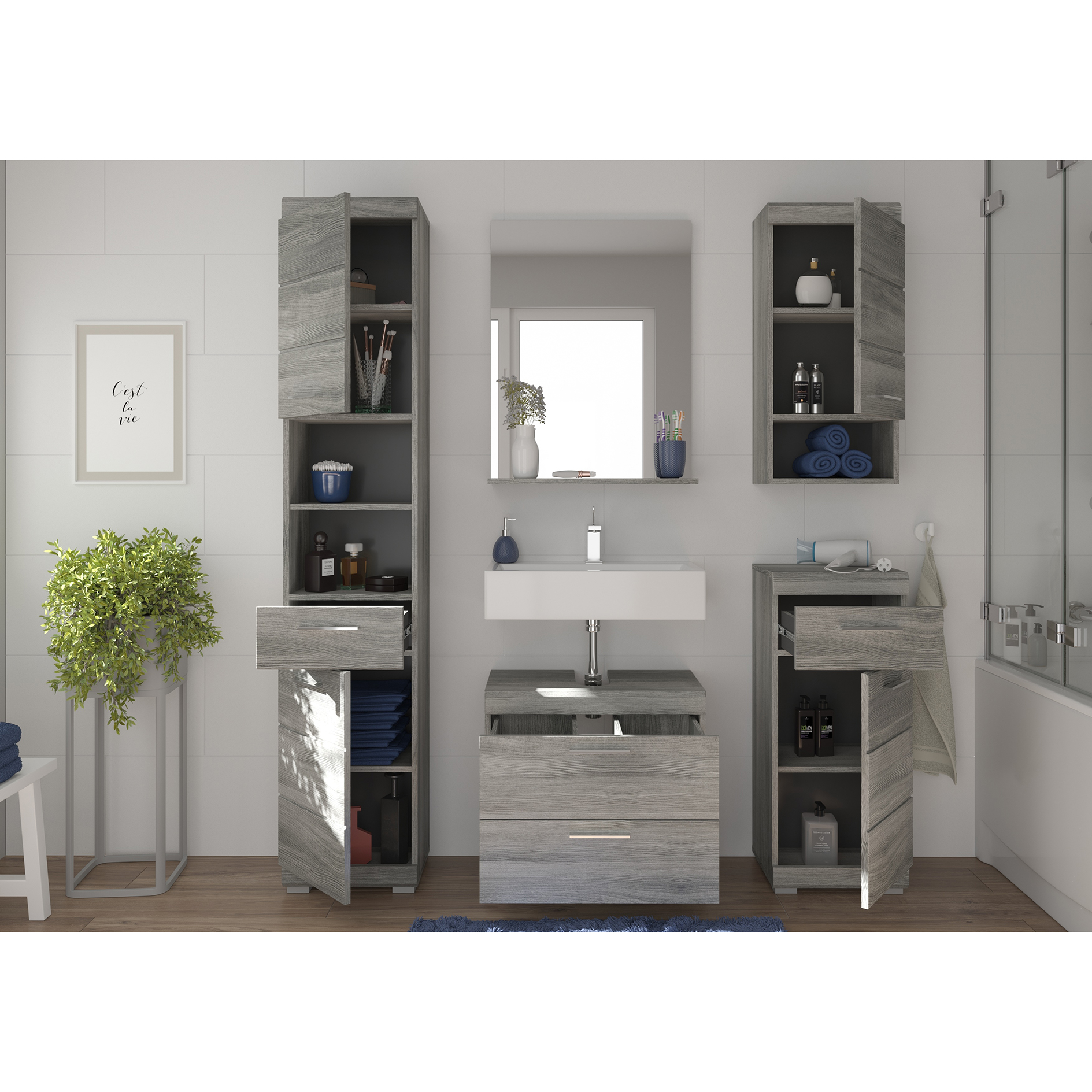 Highboard SOUL - Rauchsilber - 37 cm breit
