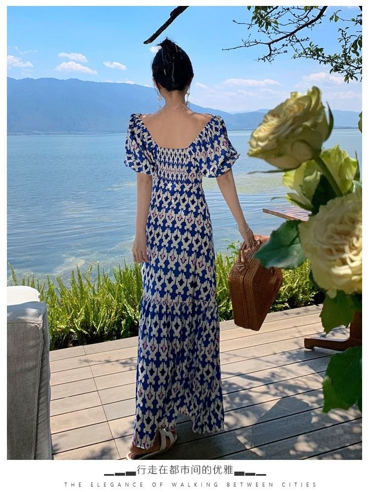 Egsy - Maxi-zomerjurk met pofmouwen en off-shouldermotief