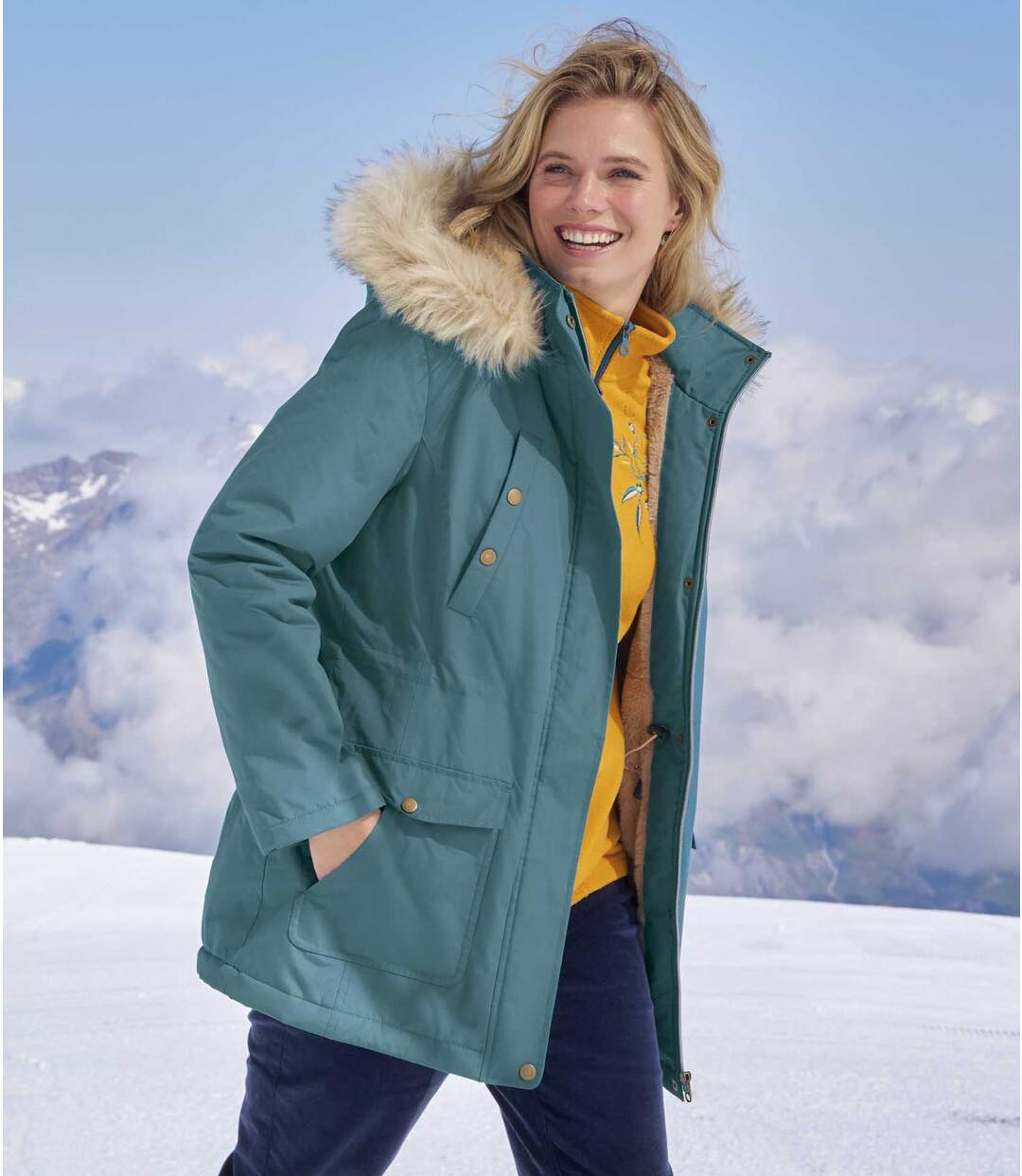 Parka Fourrée à Capuche Fausse Fourrure