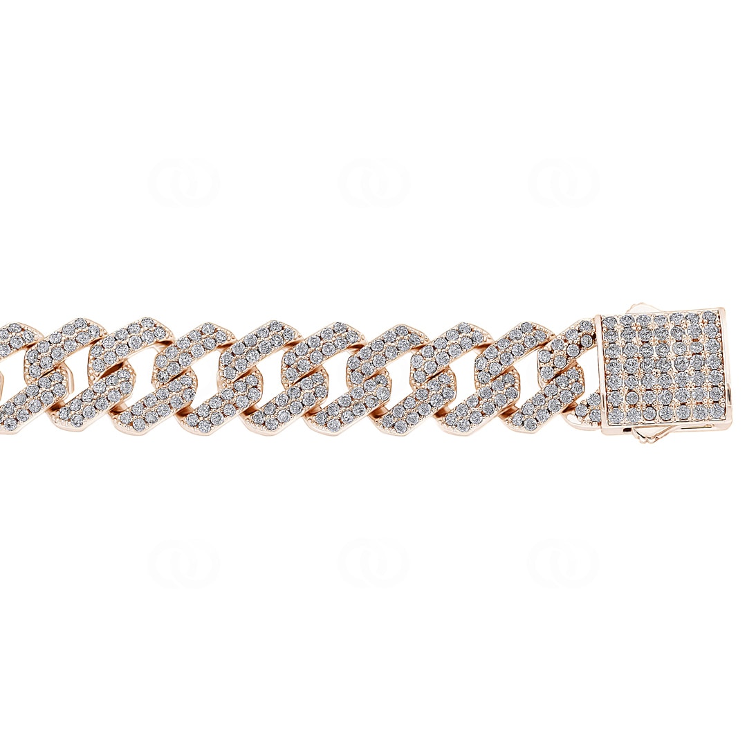12mm Prong Cuban Link Panzerarmband Rosé vergoldet mit Zirkonia