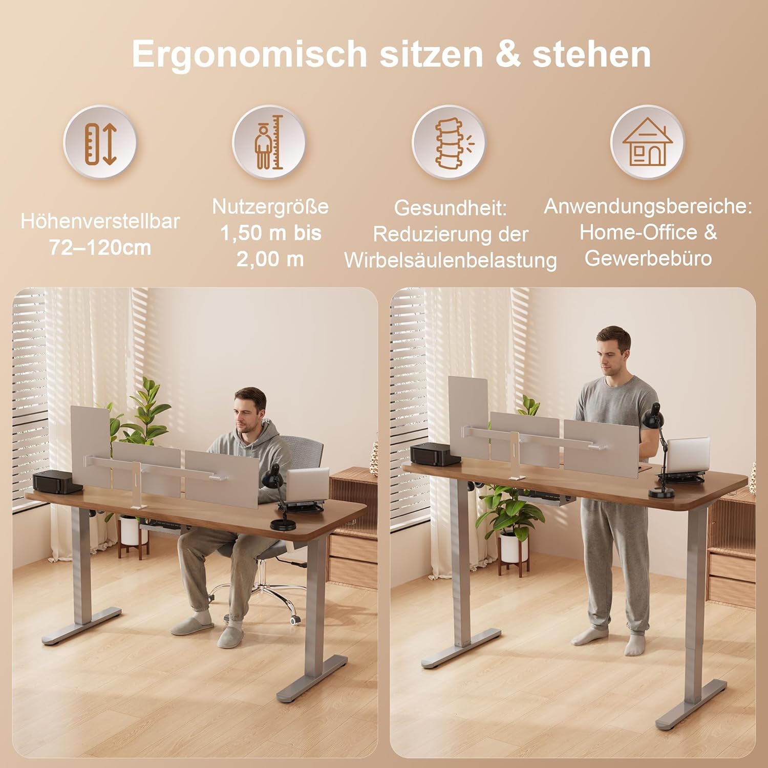 Homall Höhenverstellbarer Schreibtisch Elektrisch Gestell mit 2 Motoren, Elektrisch Schreibtisch bis 100KG, 2-Fach-Teleskop, Tischgestell mit Memory-Steuerung, Kollisionschutz Funktion, Grau