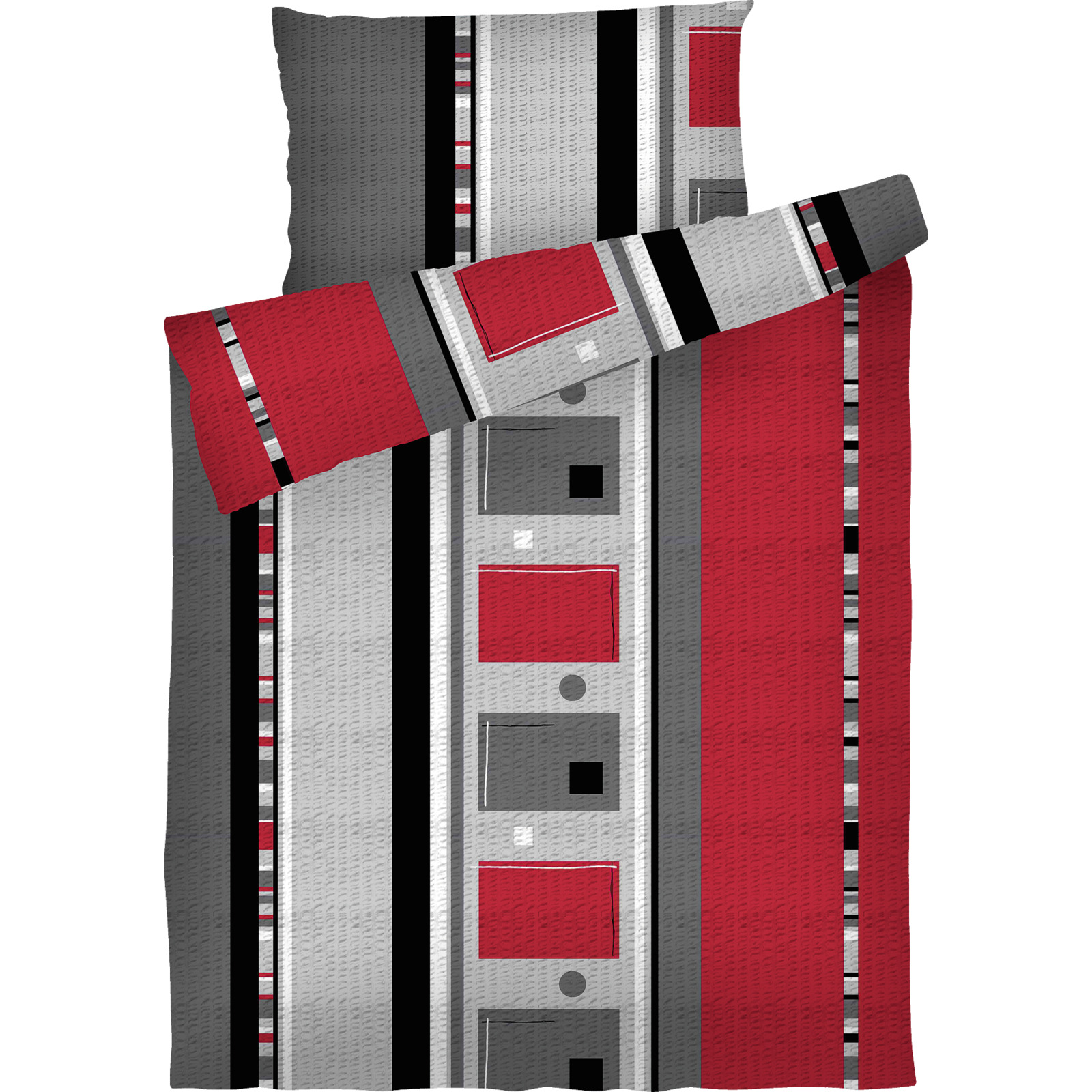 Bettwäsche mit rot grauem Muster 160x210 65x100 Bettanzug Nord