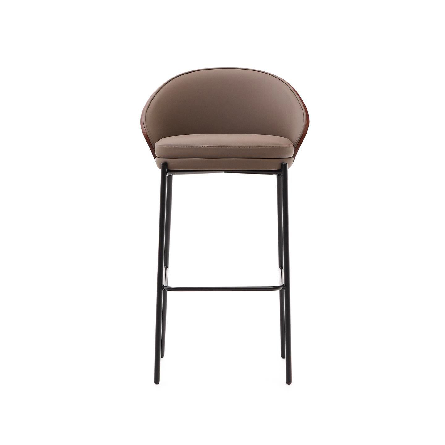 Kave Home Barhocker EAMY Lederlook braun/Metall schwarz